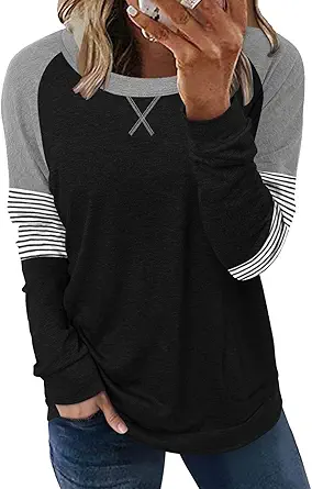 ONLYSHE Womens Crewneck Sweatshirt Casual Loose Fitting Tops Long Sleeve T Shirt