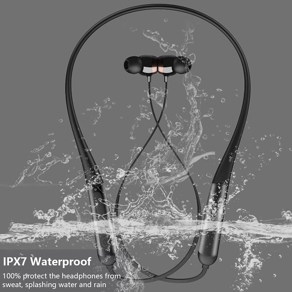 Magnetyczne douszne bezprzewodowe słuchawki Bluetooth, IPX7 wodoodporne bezprzewodowe słuchawki sportowe, miękka opaska na szyję, lekkie słuchawki z redukcją szumów stereo do biegania wędrówek fitnessu czarne