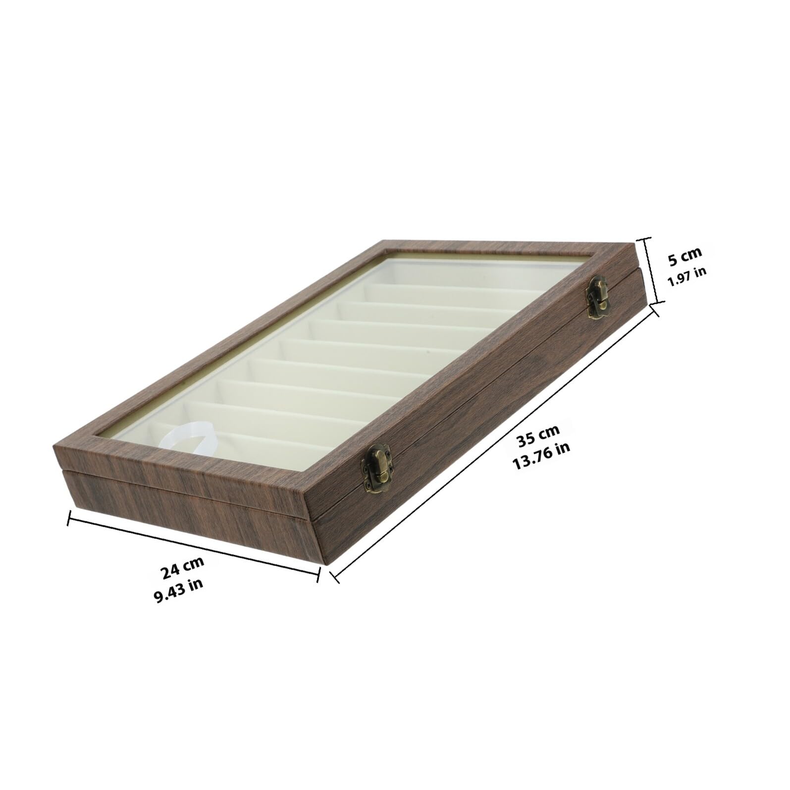 FOMIYES Schmuckkästchen mit Glasdeckel 10 Fächer Kompakter Schmuckorganizer Optik Aufbewahrungsbox für Ringe und Halsketten Mobiler Reise Organizer