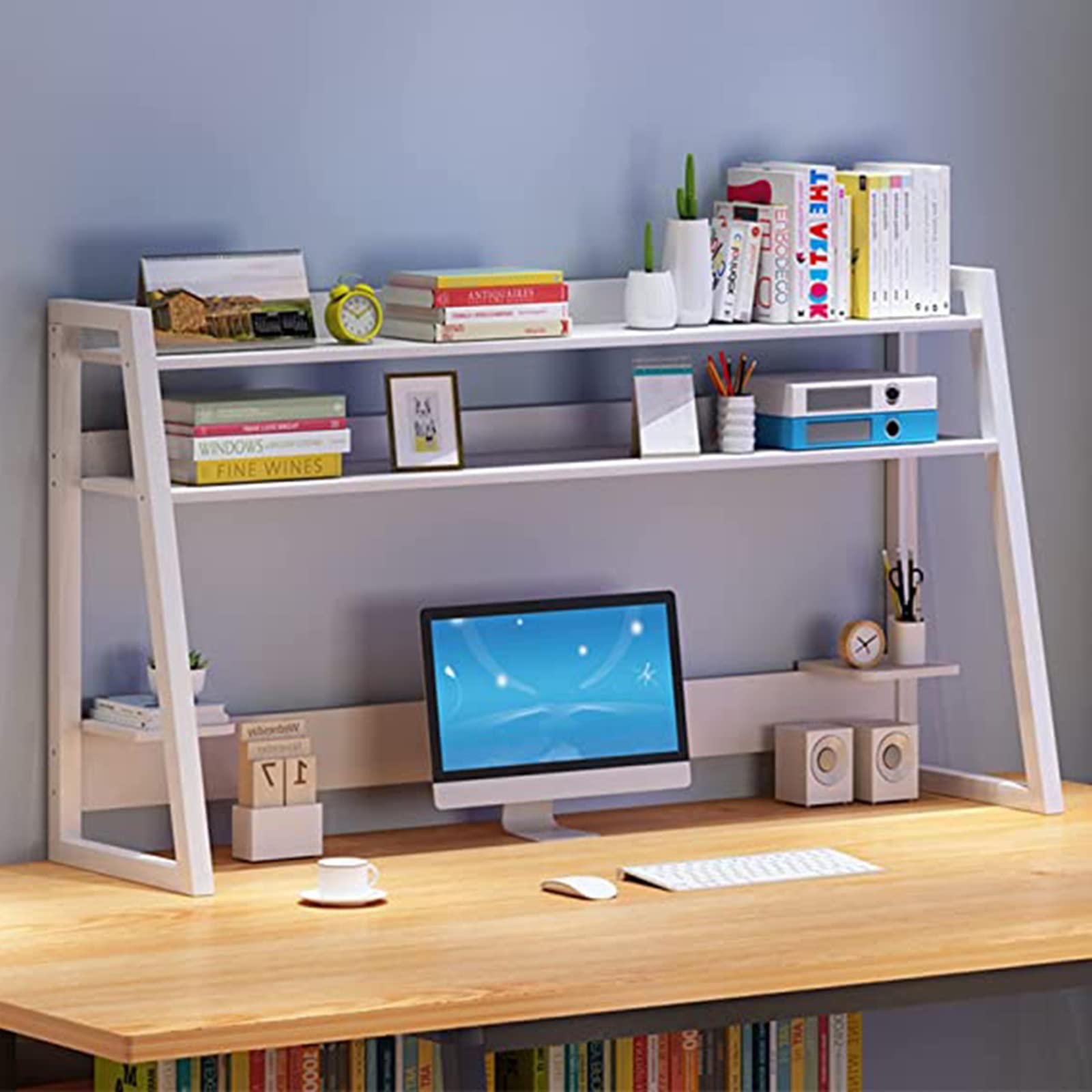 ASerZenith Desktop Organizer Desk Bookshelf - Desktop Organizer Storage Rack, 2-Tier Countertop Hutch Bookshelf, Desktop Bookcase