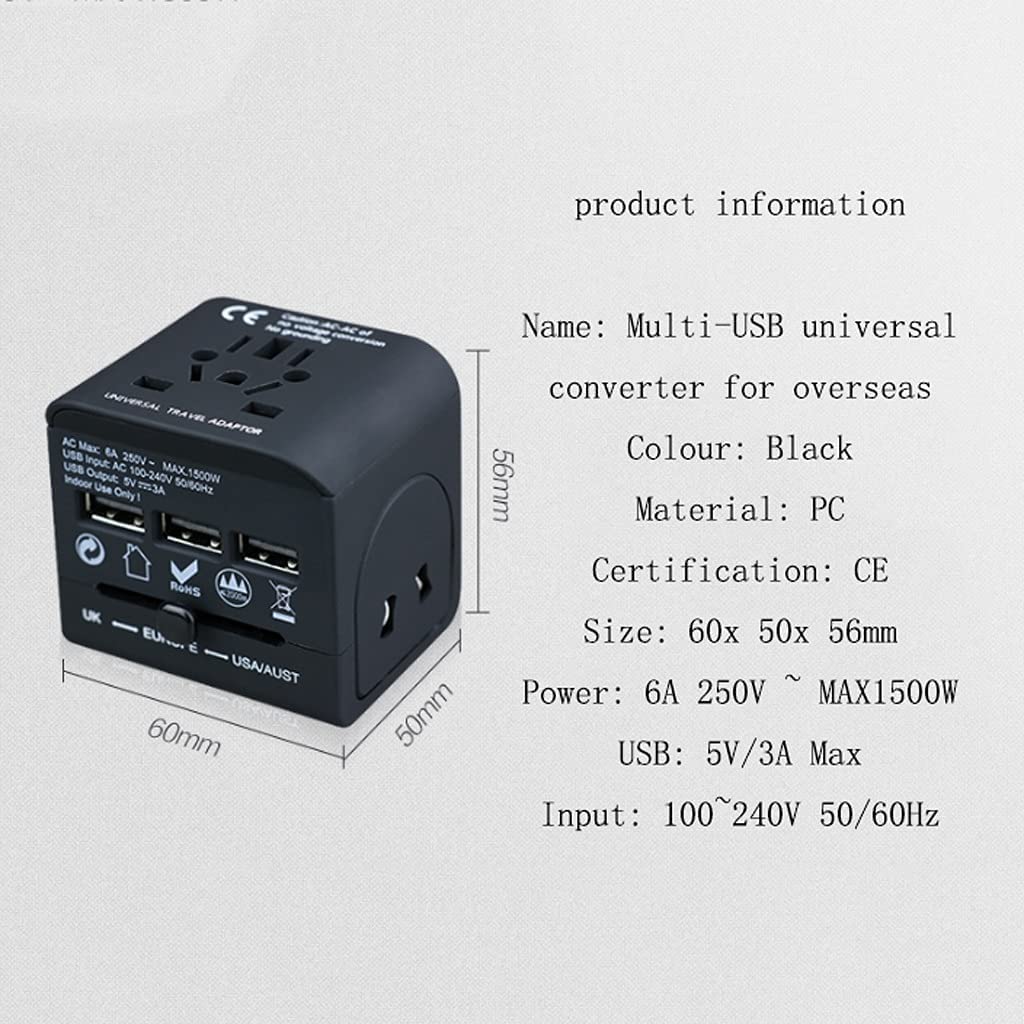 Adattatore da Viaggio Universale Internazionale con 3 Porte di Ricarica USB Caricabatterie da Parete Tutto in Uno per USA EU UK aus