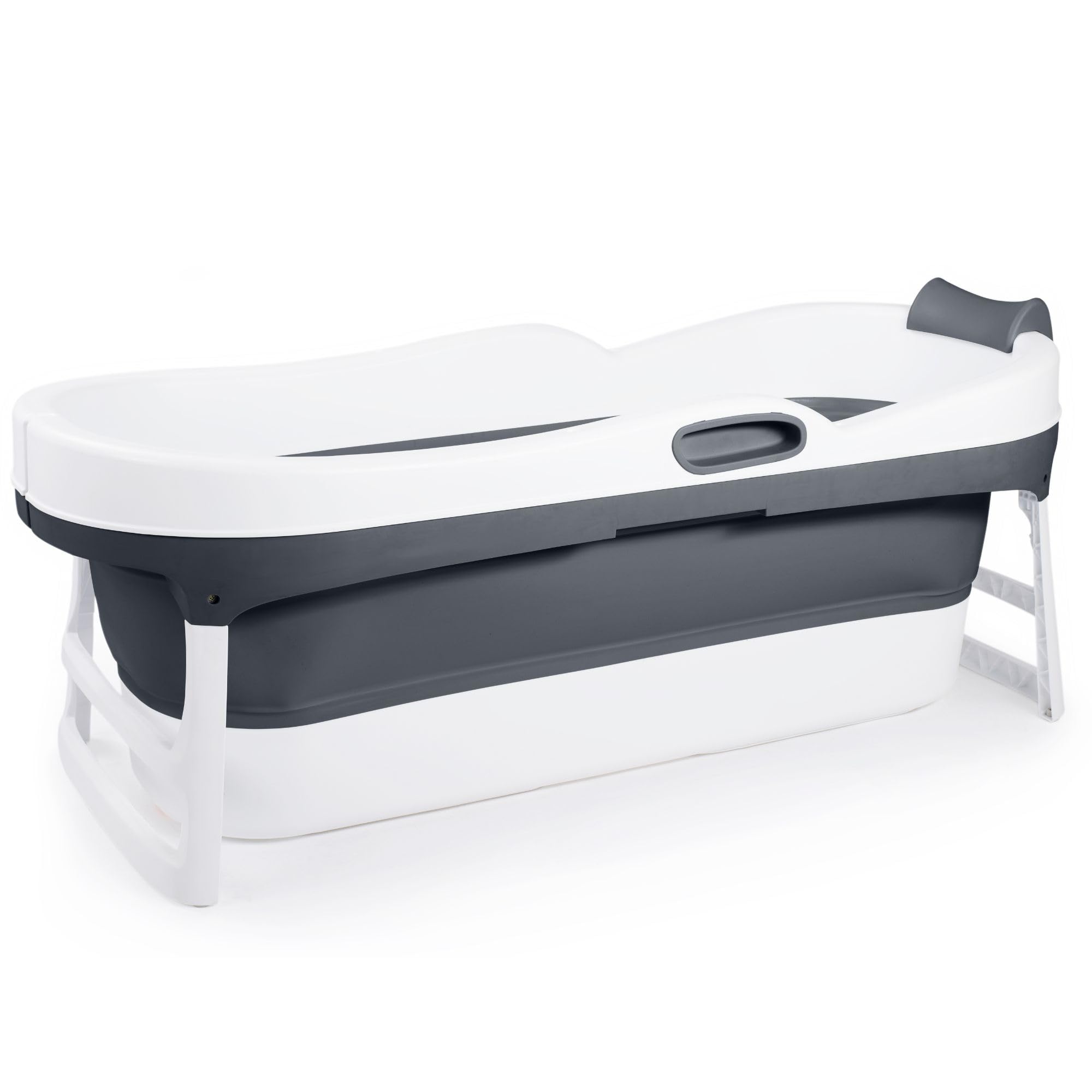 HelloBath® Składana Wanna XL 147x63x52 cm dla Dorosłych | Przenośna Wanna z Zagłówkiem & Elastycznym Wężem Odpływowym (3 m) | Mobilna do Prysznica & Na Zewnątrz | Ciemnoszary