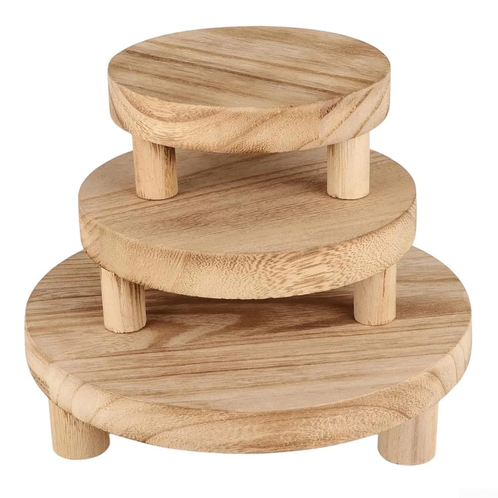 Startbuymore 3 Pack Plant Stand Indoor Outdoor, 5/6/8 inch Small Floor Indoor Plant Stand, Wooden Round Plant Stand For Flower Pot Display And Decorative Riser Brown(#2)