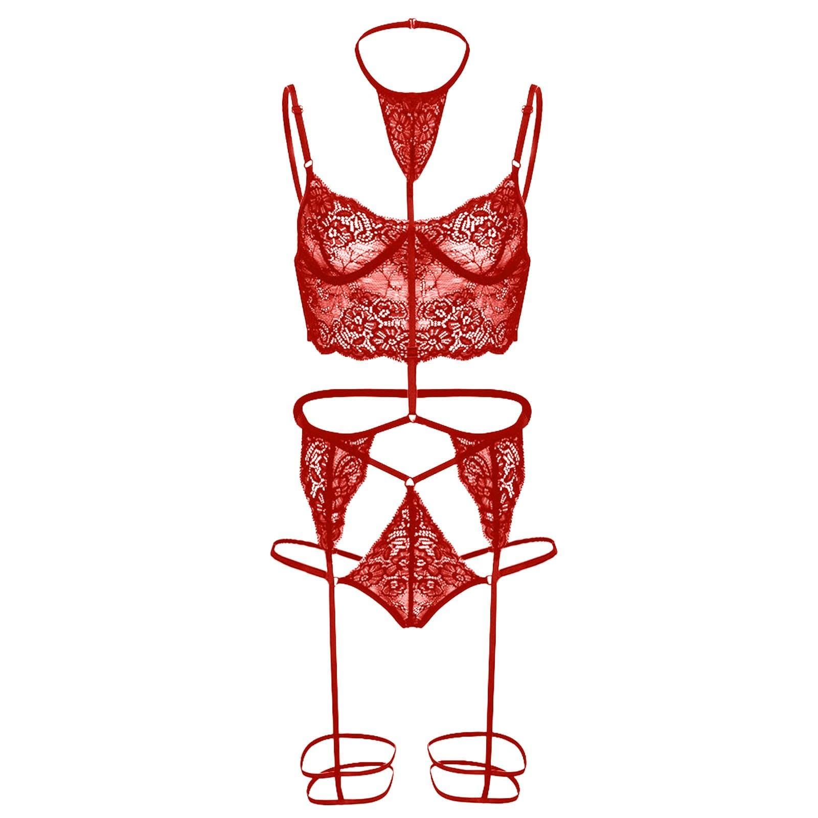 CHOUBAGUAI 3-delige kanten beha set dames ondergoed set sexy lingerie set kant sexy lingerie kostuums - zwart, l