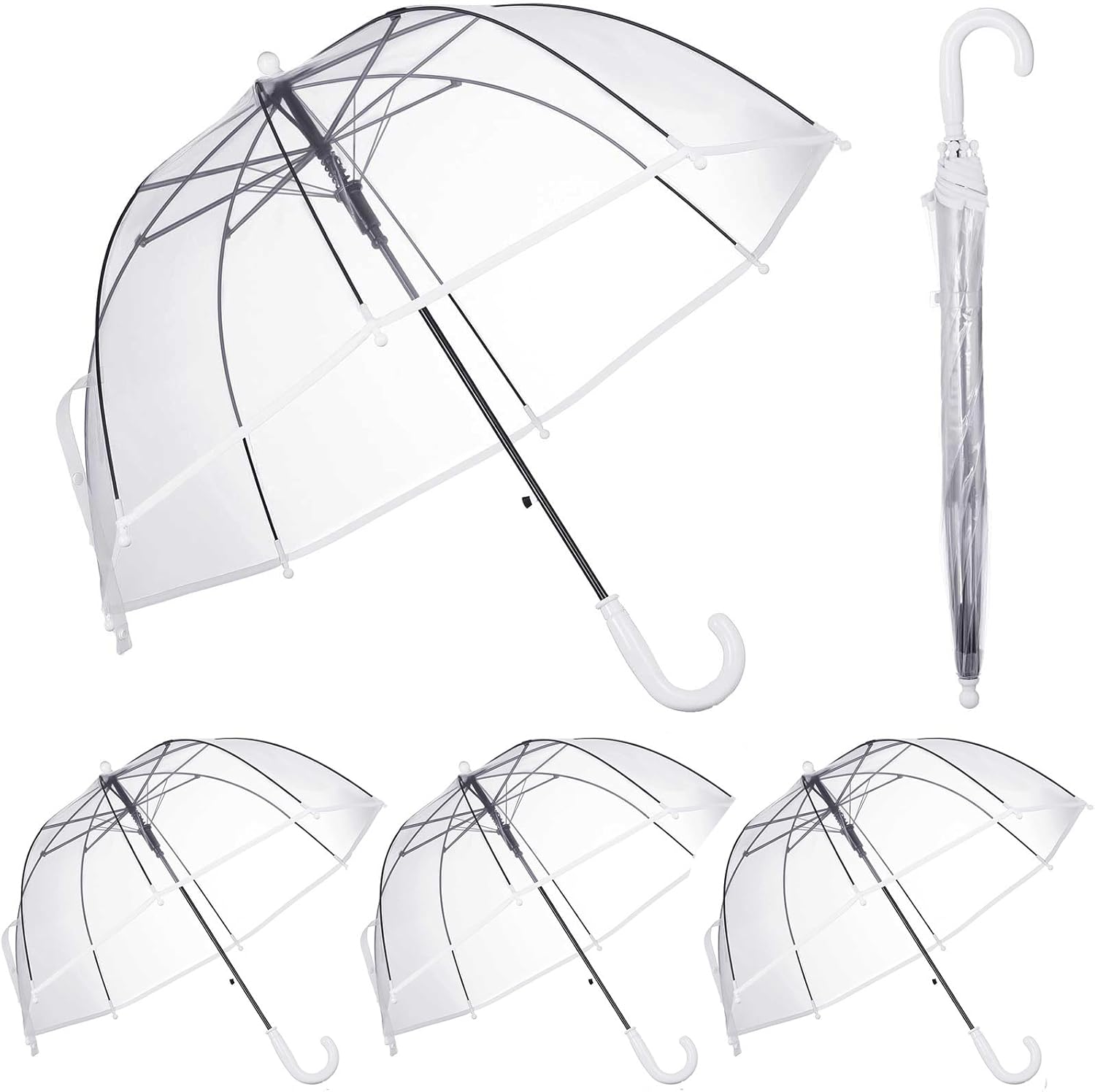 Kacctyen 4 Pcs Kids Clear Windproof Bubble Umbrella Auto Open Rainproof Transparent Umbrella for Children Boys Girls Outing (White Border)