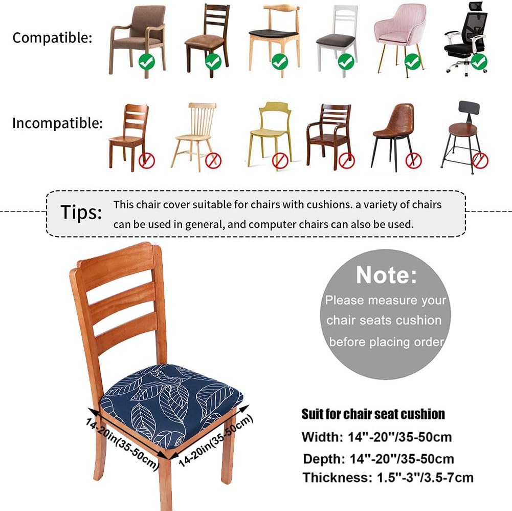 smiry Printed Dining Chair Seat Covers - Stretchy Removable Washable Upholstered Chair Seat Slipcover Protector (Set of 6, Yellow Geometric)