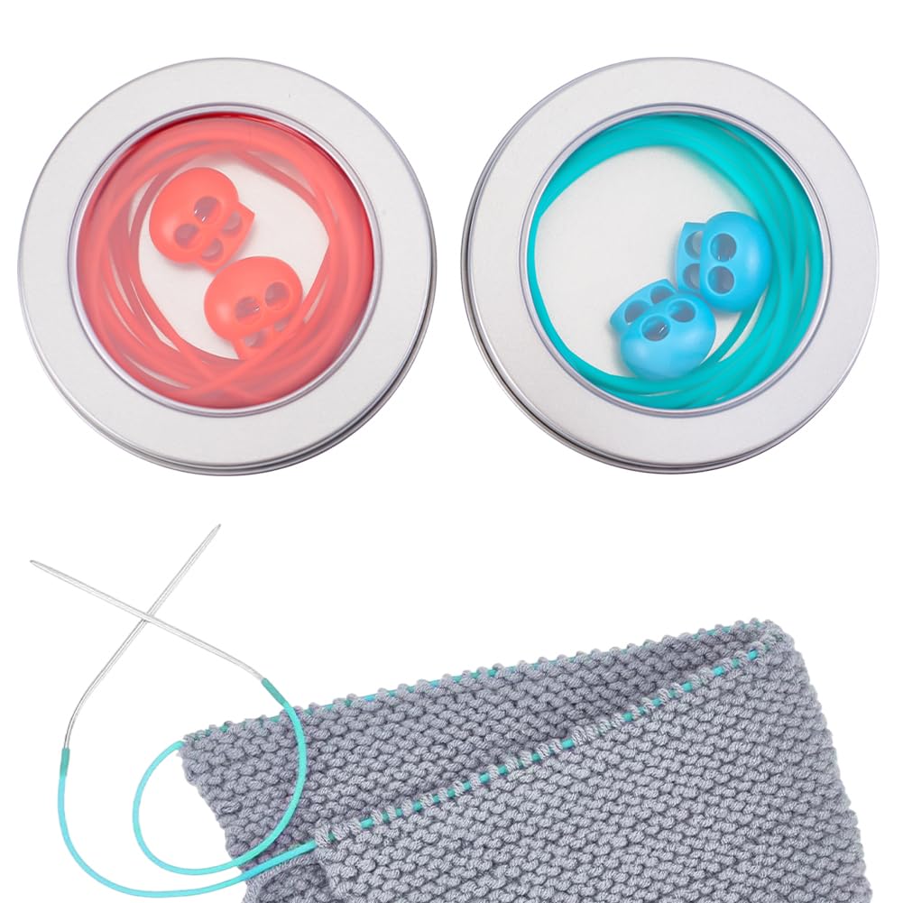 NBEADS 6M Stitch Keeping Cords, 2mm Hollow Rubber Tubing Knitting Barber Cord Stitch Keeper with 4 Pcs Knitting Needle Stoppers and Box for Holding Stitches Bracelet Necklace Beading, 2 Colors