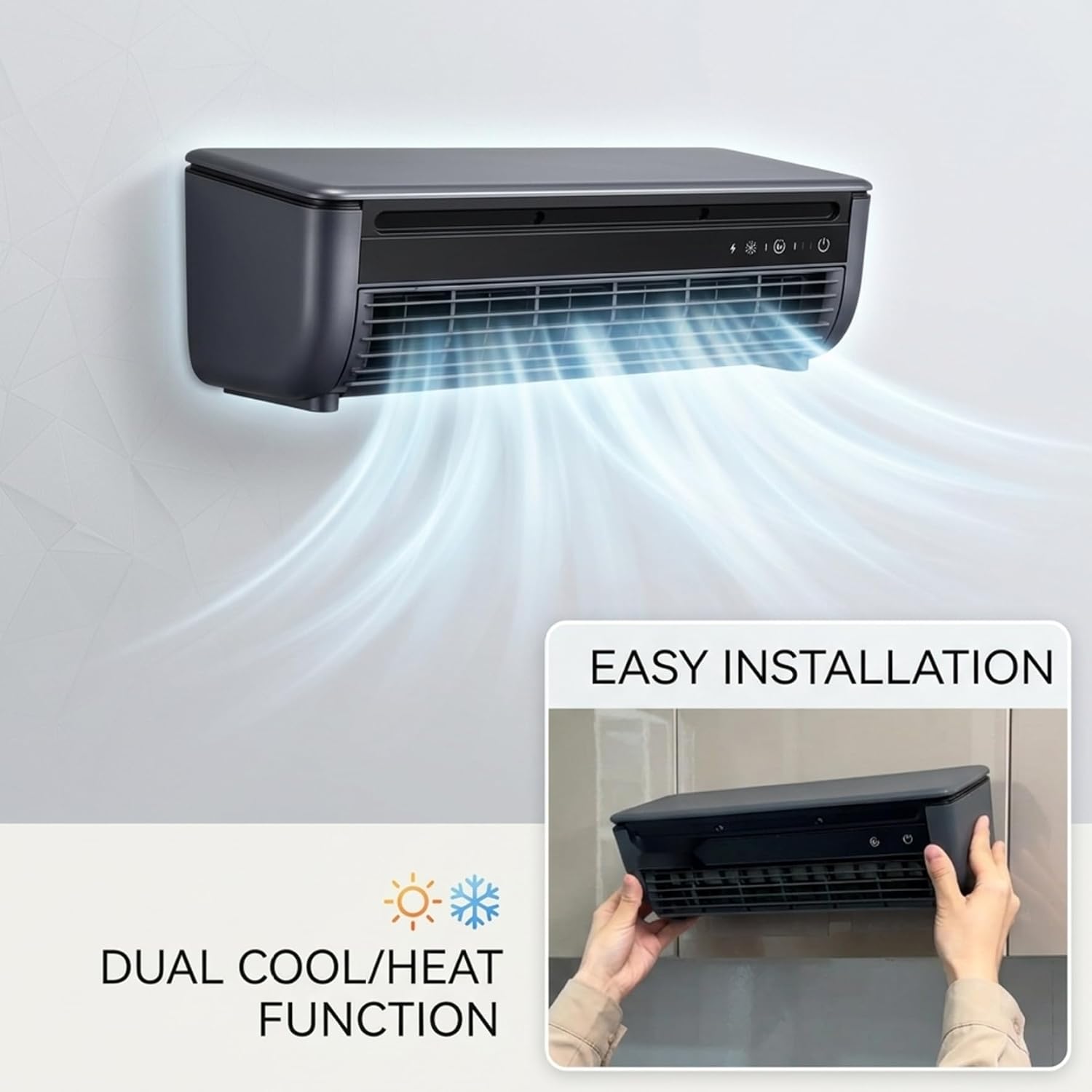 Mini Air Conditioner, Wall Mounted Air Conditioner with Fast Cooling & 6000mAh Battery, Portable USB Cooler with Remote for Kitchen, Dorm, Desk - Wall Mount