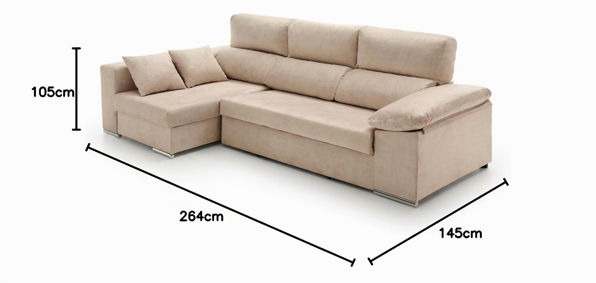 Sofa Chaise Longue Cama con Arcón Giulia Beige Izquierda