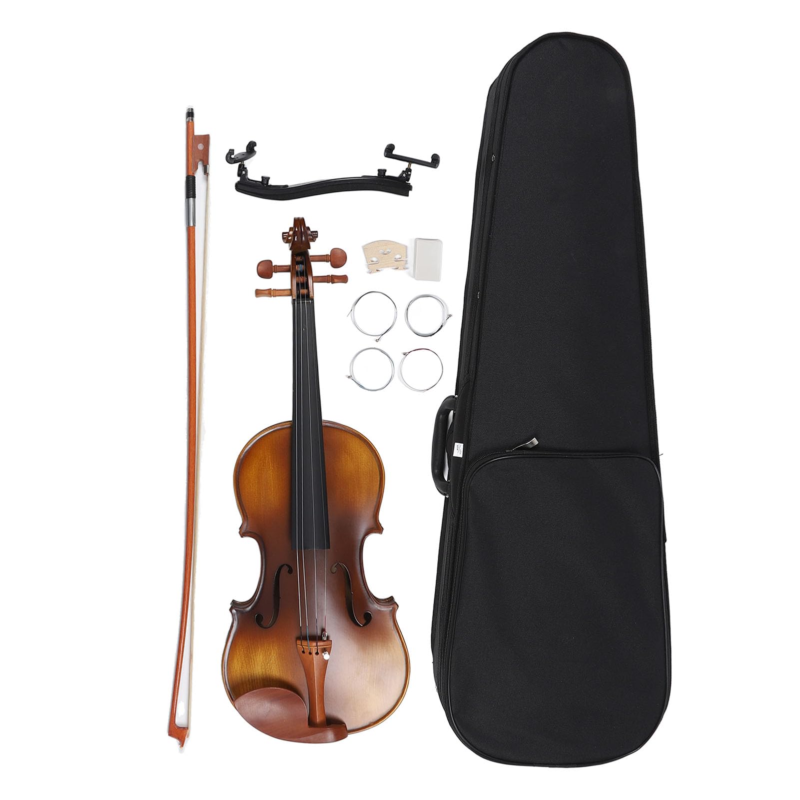 Kit per Violino 4/4, Kit per Violino in Legno Pieno di Acero Fiammato con Custodia Rigida, Colofonia, Poggiaspalla, Accordatore e Corde Extra per Principianti, Bambini e