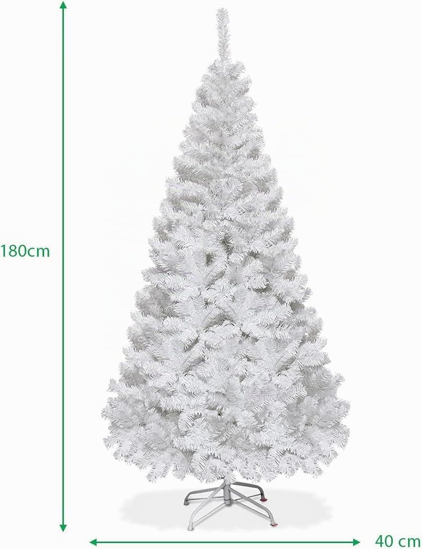 RELAX4LIFE Sapin de Noël Blanc 180 CM, Sapin Noel Artificiel en PVC avec Support en Métal, Arbre de Noël pour Décoration Maison/Bureau/Magasin (Blanc, 180 CM)
