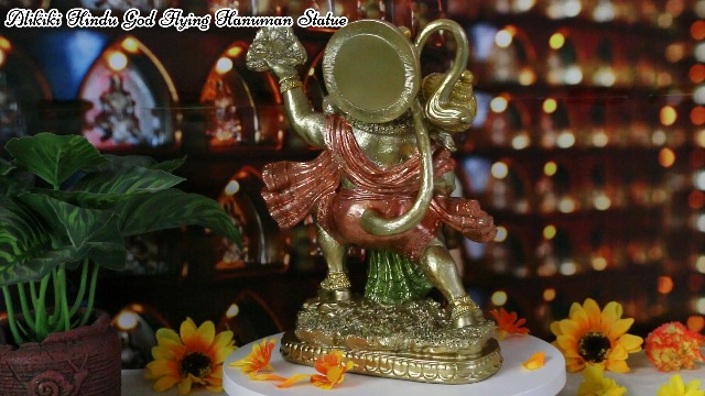 Estatua de Hanuman volador en acabado dorado antiguo miniatura 7