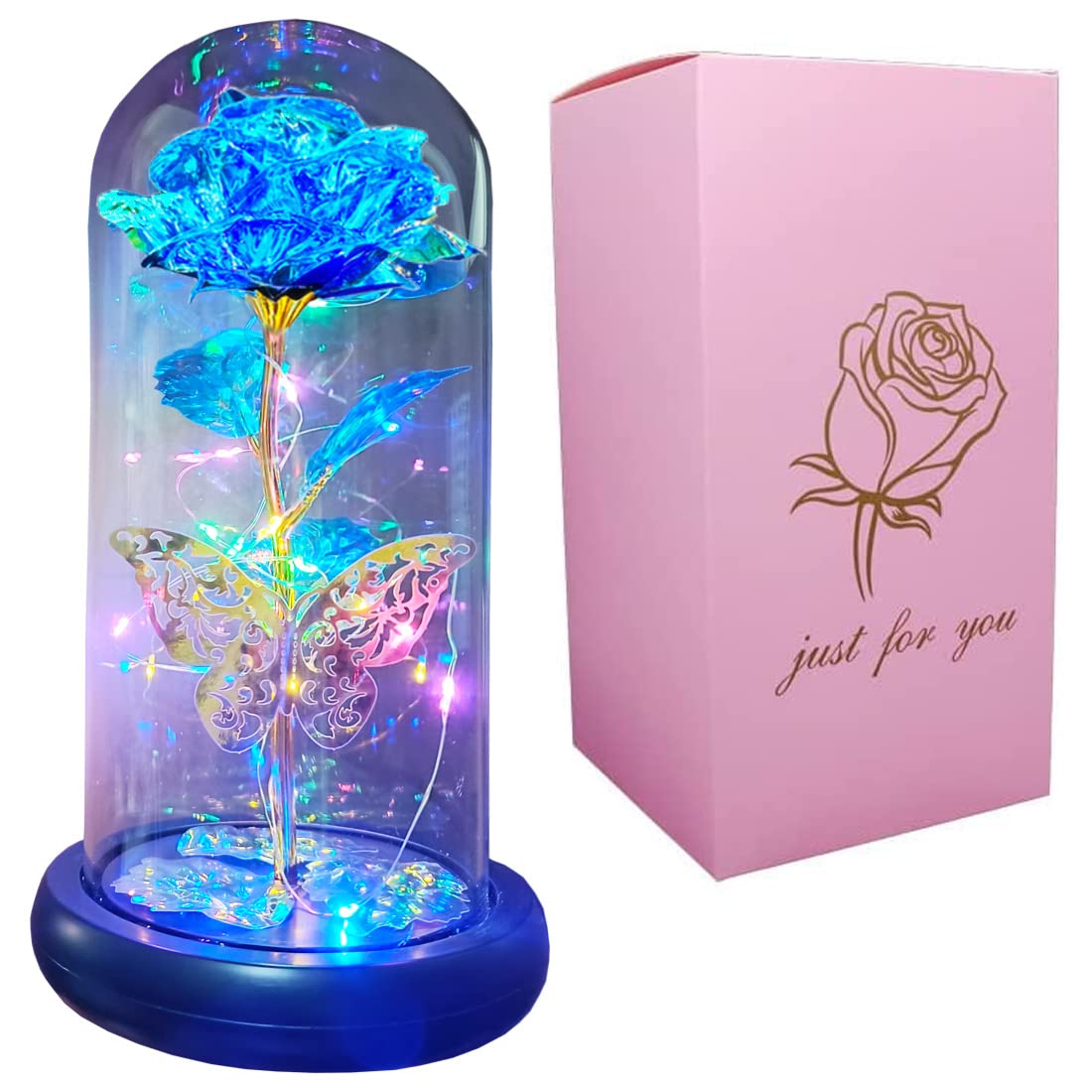 AUSAYE Birthday Gifts for Women,Mothers Day Rose Gifts for Mom from Daughter Preserved Rose Gift Flower, Last Forever Rose in Glass Dome, Unique Gift for Her, Mom,Grandma Blue Rose