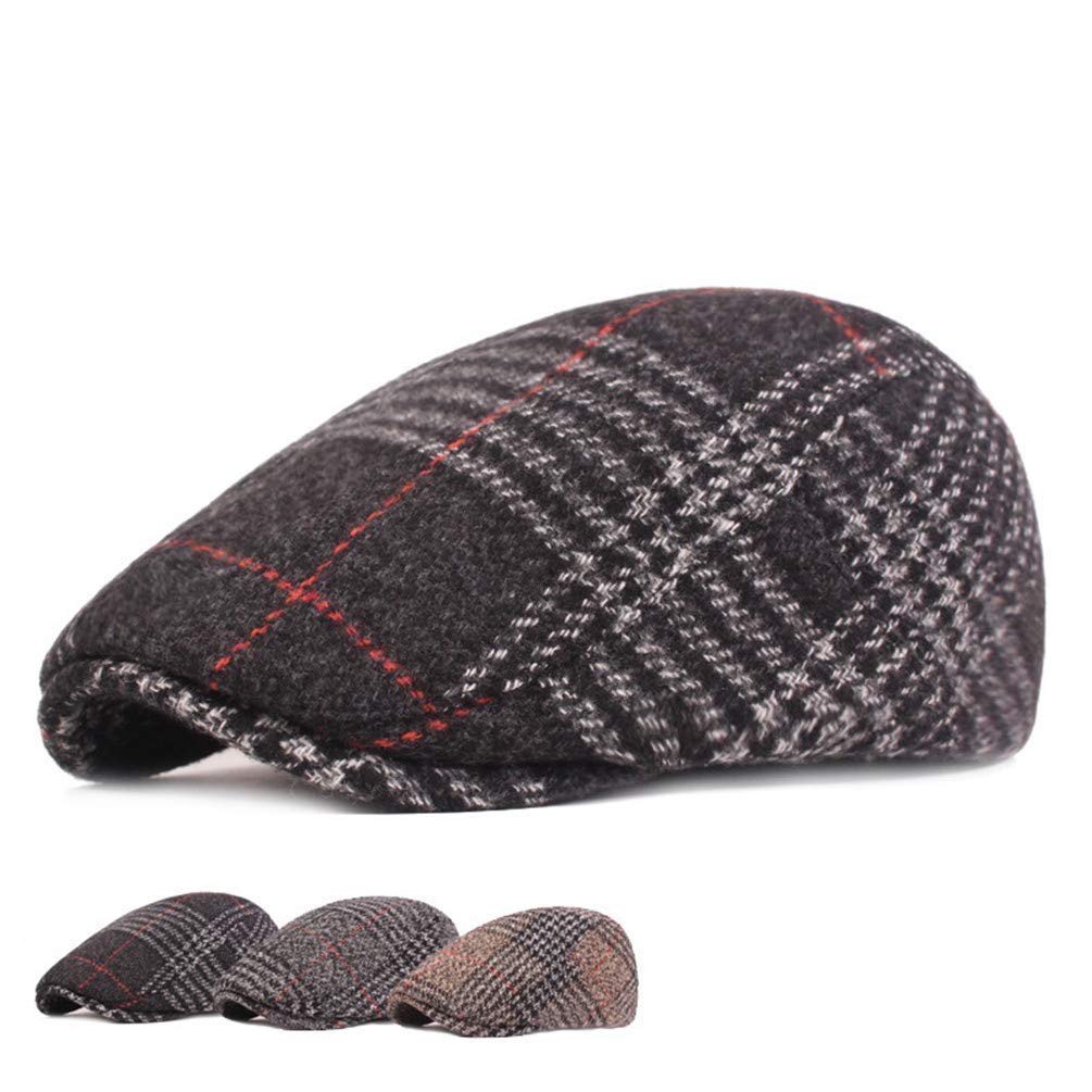 YUELGUANG Men's Classic Beret Plaid Cotton Women Flat Caps Newsboy Ivy Hat (Khaki)