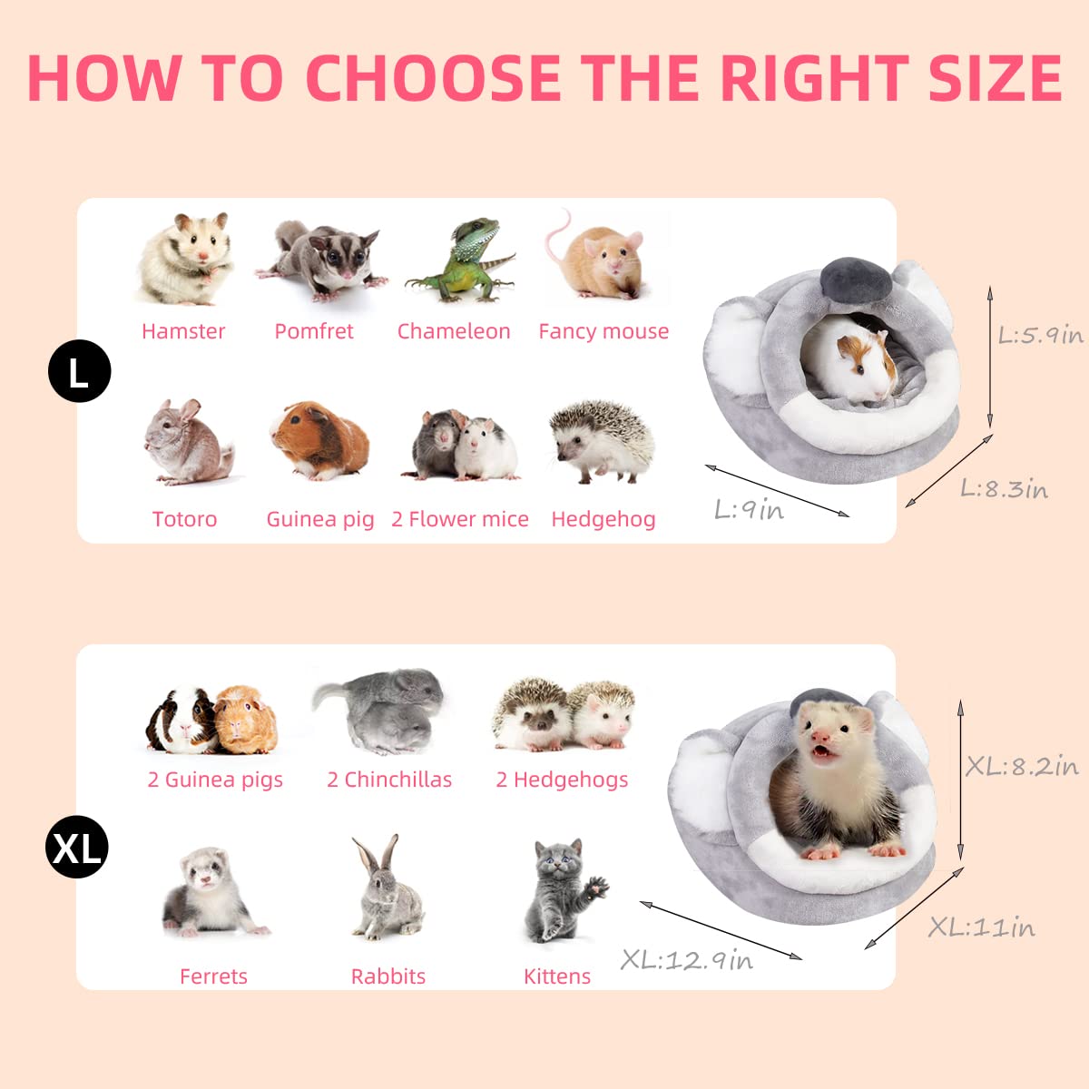 LEFTSTARER Jeż świnka morska klatka łóżko dla małych zwierząt domowych akcesoria do domu, gniazdo zabawki chomik zaopatrzenie siedlisko fretka szczur (XL, 4-koala), XL