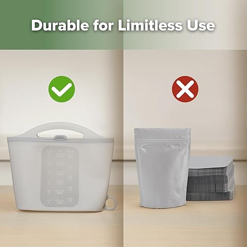 Miniatura 3 de Bolsas de esterilización de vapor de microondas de silicona Haakaa para llevar, 50oz/1500ml Bolsas reutilizables de silicona para vaporizar Gris