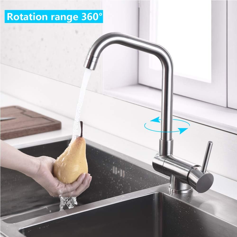 ONECE Grifo Cocina Abatible Con 2 Modos, Mezclador Plegable Para Fregadero | Grifería Monomando para Ventana Frontal Giratorio a 360°, Acero Inoxidable 304 Cepillado