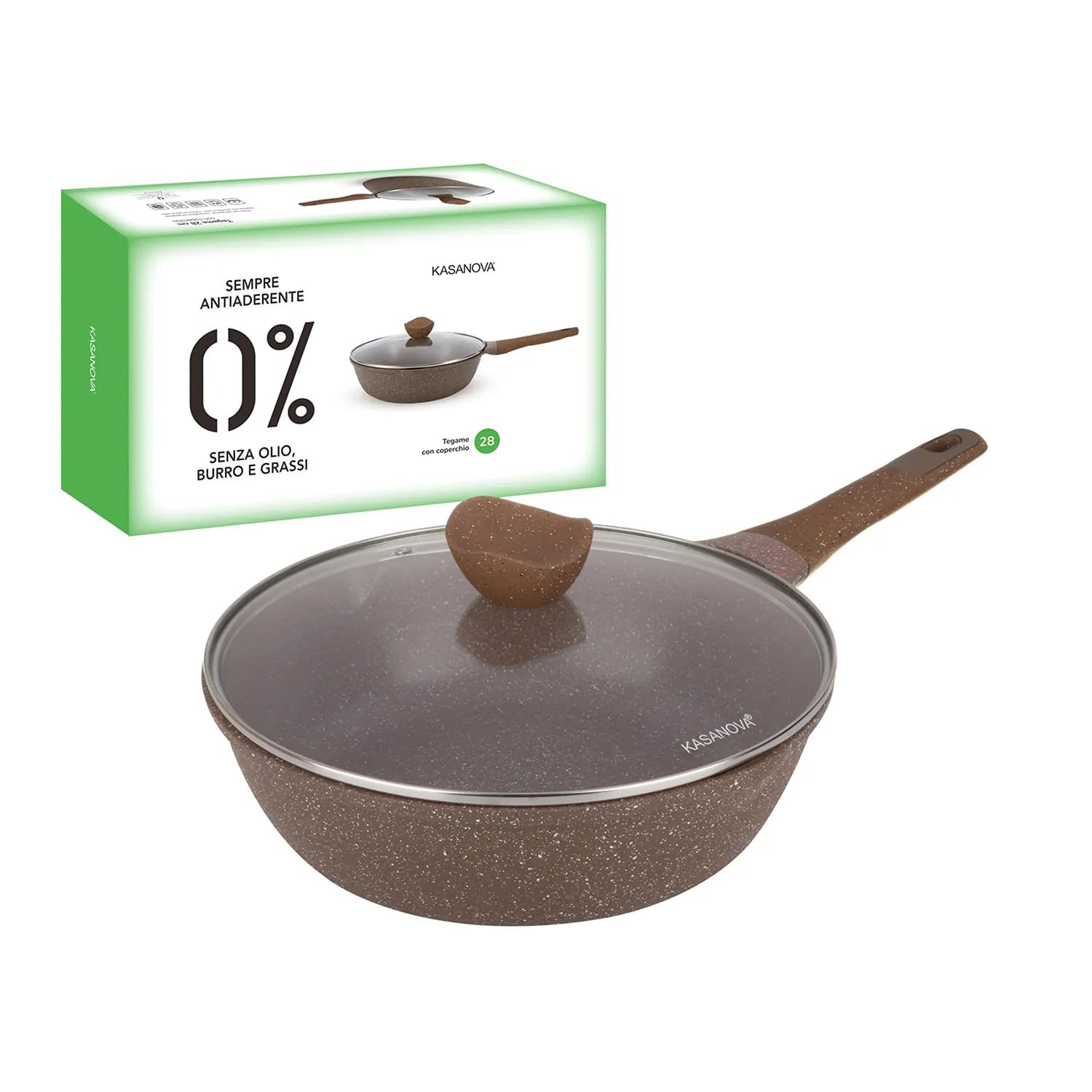 Kasanova Brown 28Cm Non Stick 0 Fat Pan With Lid Cooking