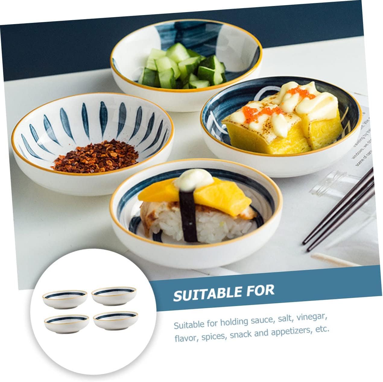 Ceramiczne miseczki na sosy Ceramic Dipping Plates Appetizer Trays Pack Of 4 9.8x2.8cm(As Shown 3)