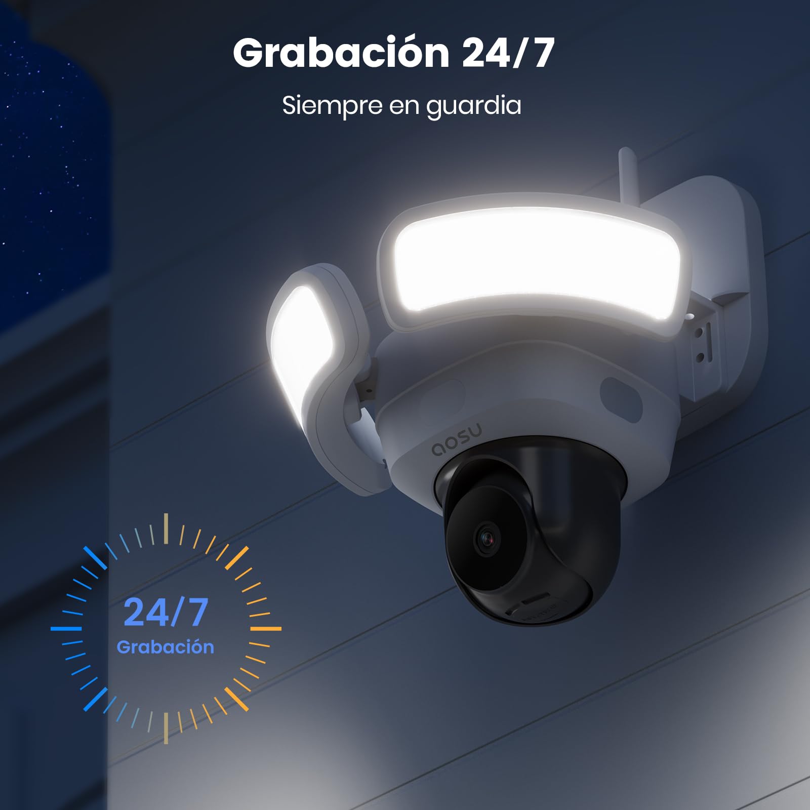 aosu 3K HD Proyectores Exteriores con Cableado, 2600 lúmenes, PTZ 360° | 3 sensores PIR, Grabación 24/7, Visión nocturna, IP65 impermeable, Wi‑Fi 2,4 GHz, Para entrada/jardín
