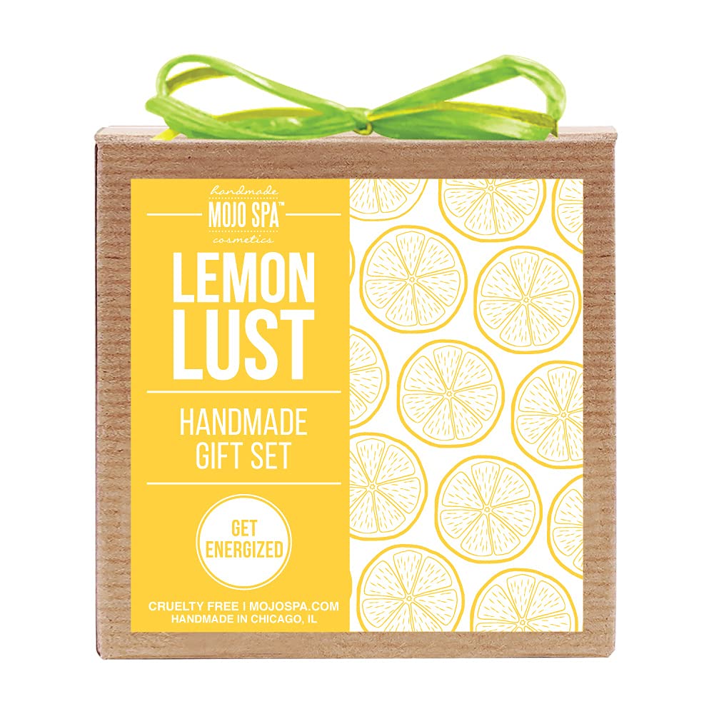 Mojo Spa Lemon Lust Small Gift Set | 2 Handmade Natural Bath and Body Products | Face and Body Scrub & Body Soap
