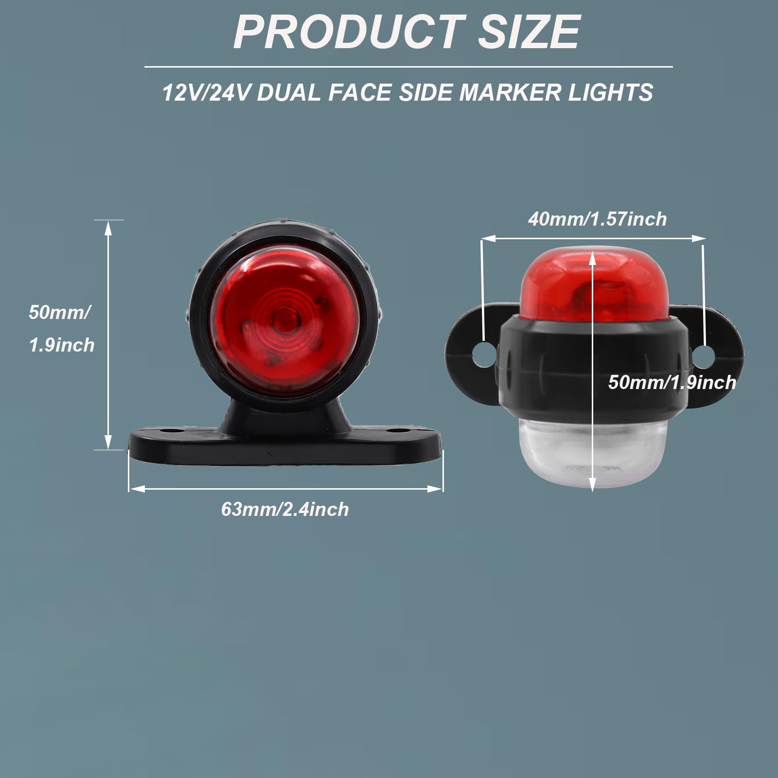 Feux De Gabarit Latéral LED 24V 2 Pièces - Double Face Rouge/blanc, étanche IP67, Pour Remorque/camion