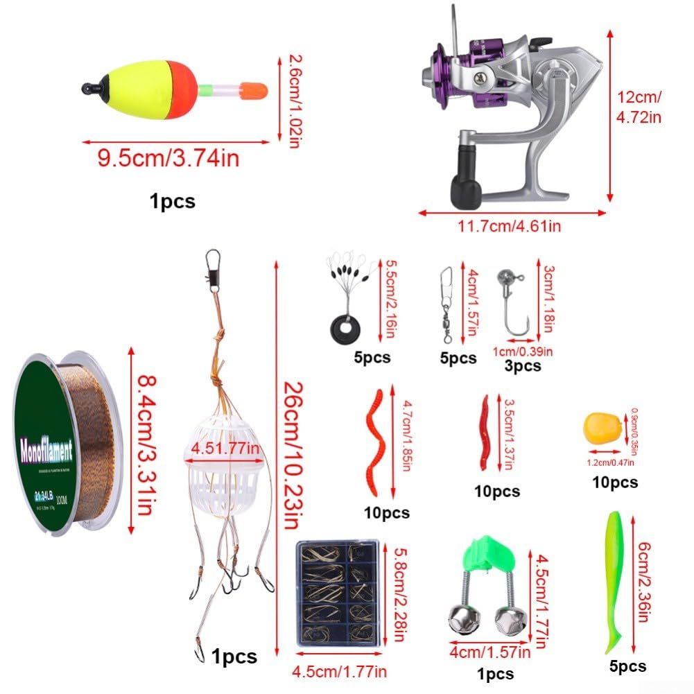 Canne à pêche télescopique et moulinet pour Combo 1,8 m 56 pièces Kit portable en fibre de verre pour débutants, bar, truite, voyage côtier