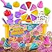 Produktbild GirlZone Sweet Cakes Play Sand Kit, Spiel Sand für Kinder Sandkasten Set mit 900g Knetbaren Farbigen Sand & 17 Sandwerkzeuge, Sand Spielzeug für Kleinkinder Alter 3-5