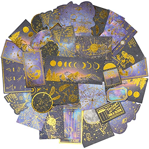 Knaid Celestial Black Gold Foil Stickers Set (60 Pieces) - Decorative Planet Moon Space Galaxy Astronomy Planner Sticker For Scrapbooking Bullet Journaling Junk Journal Diy Art Crafts Album Calendars #TOP7