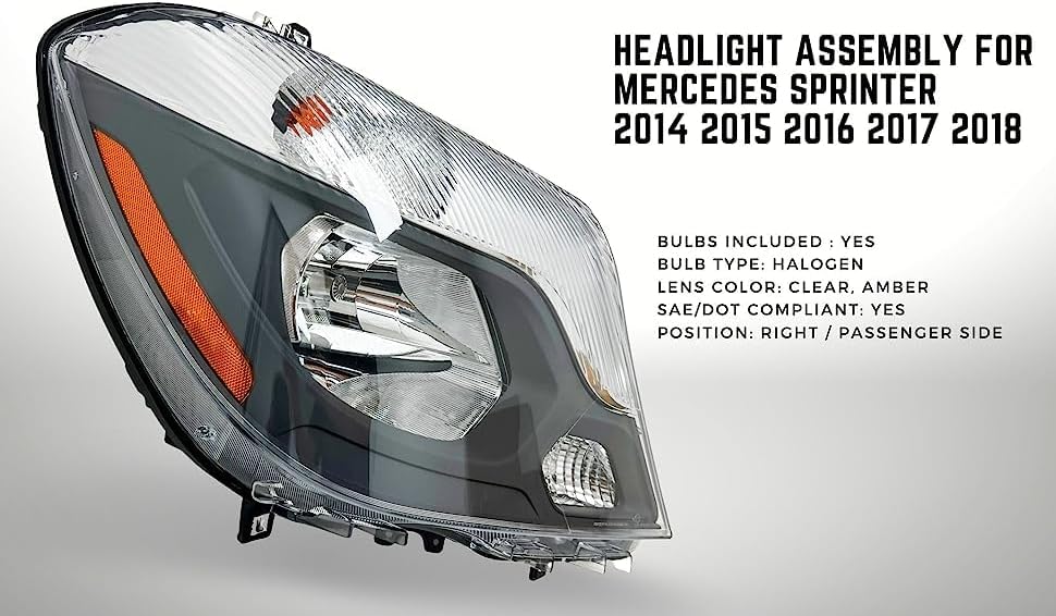 Miniatura 2 de Reemplazo Para Mercedes Sprinter 2014-2018 Conjunto de faros halógenos con bombillas OEM 9068202961 Partslink MB2503221 (lado derechopasajero)