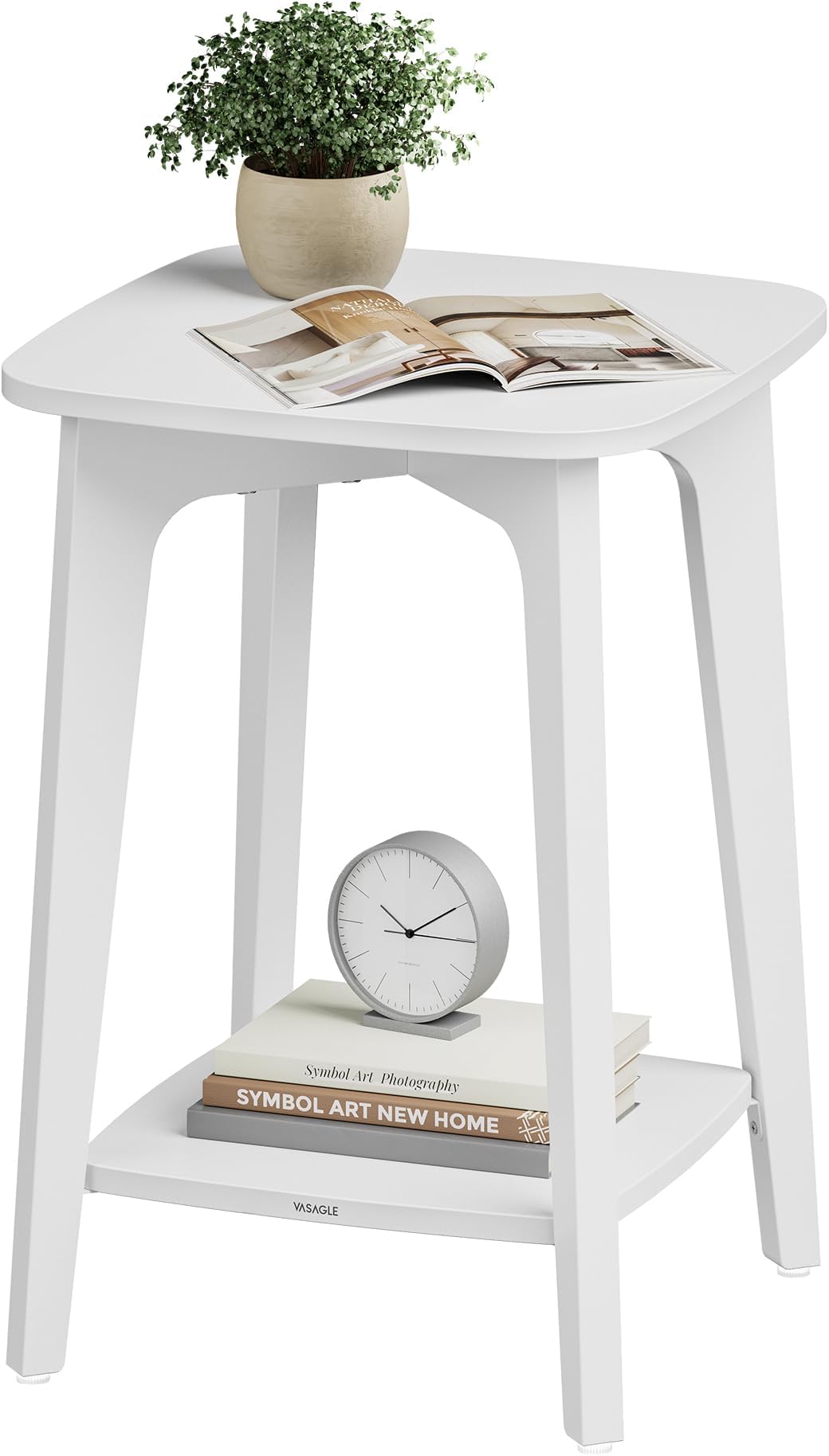 VASAGLE MAEZO Collection - Side Table, 2-Tier Small Square End Table, Nightstand with Tapered Legs, Curved Transitions, for Small Spaces, Living Room, Bedroom, Cloud White ULET236W01