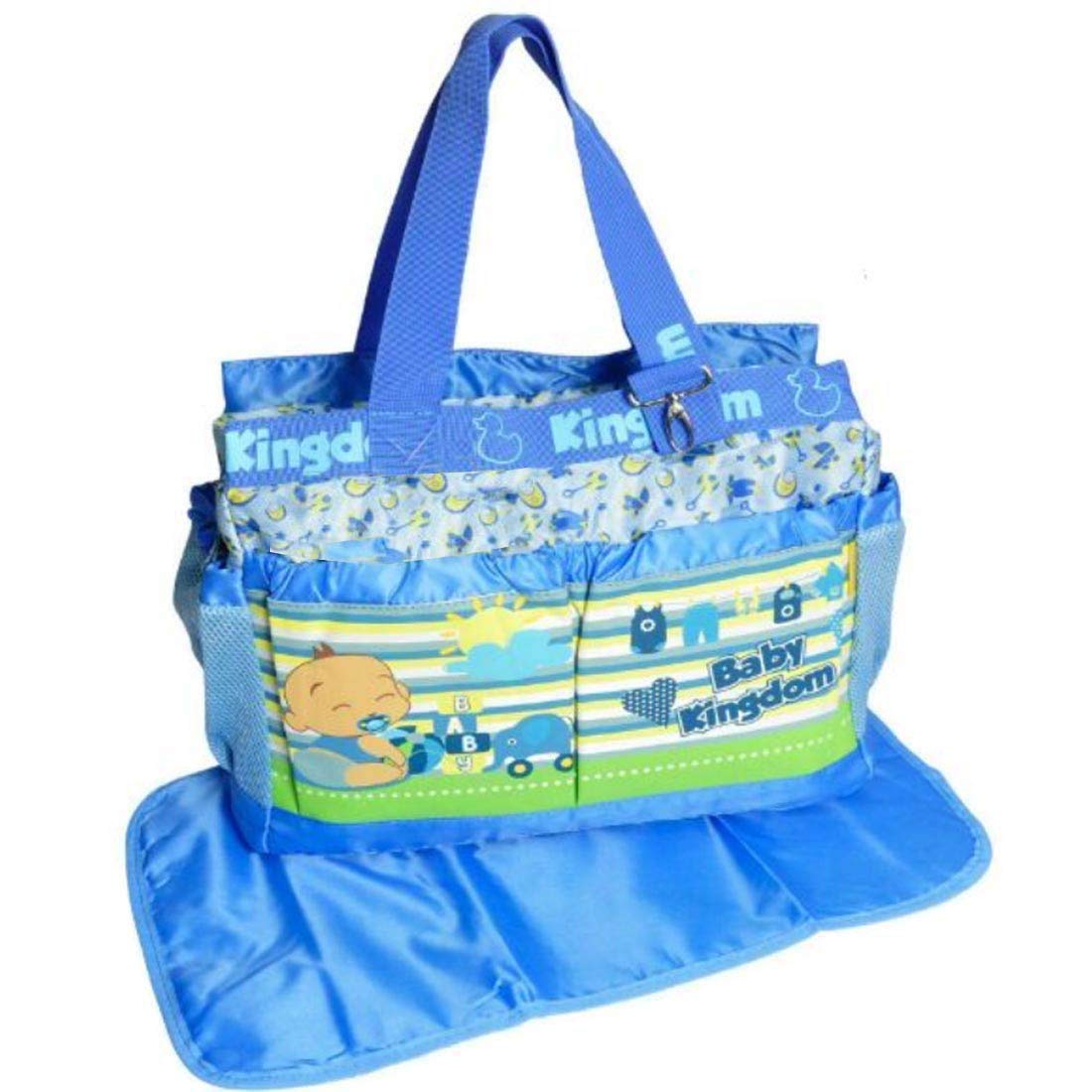 Unique Ideas New Born Baby Multipurpose Polyester Diaper/Mother Bag with Holder Diaper Changing Multi Compartment (Premium Blue, Medium)-image-24