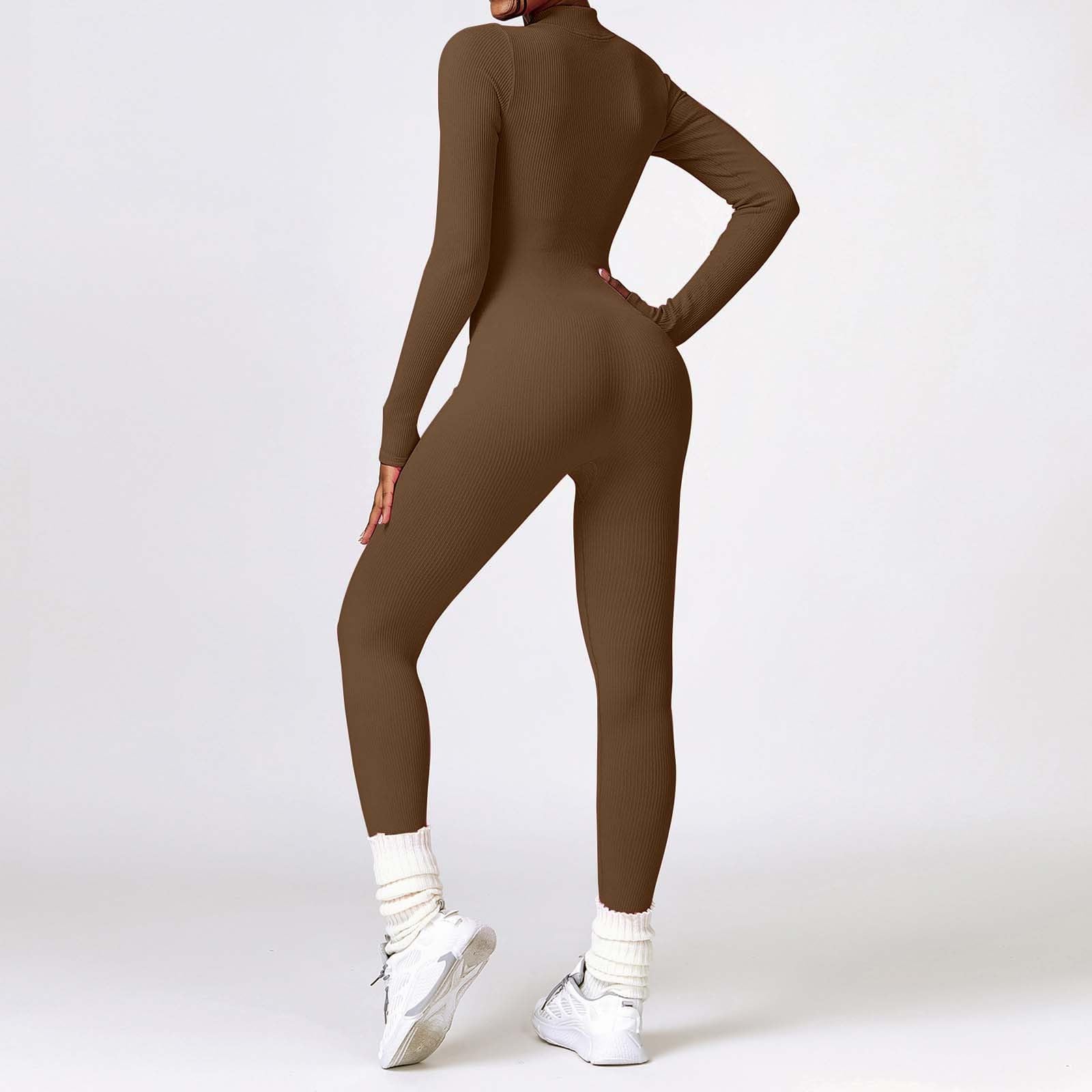 Genérico Body transparente para mujer, combinación de yoga sin costuras, manga larga, pantalón con cremallera, ajustado, traje de deporte 2026, mono de fitness para mujer