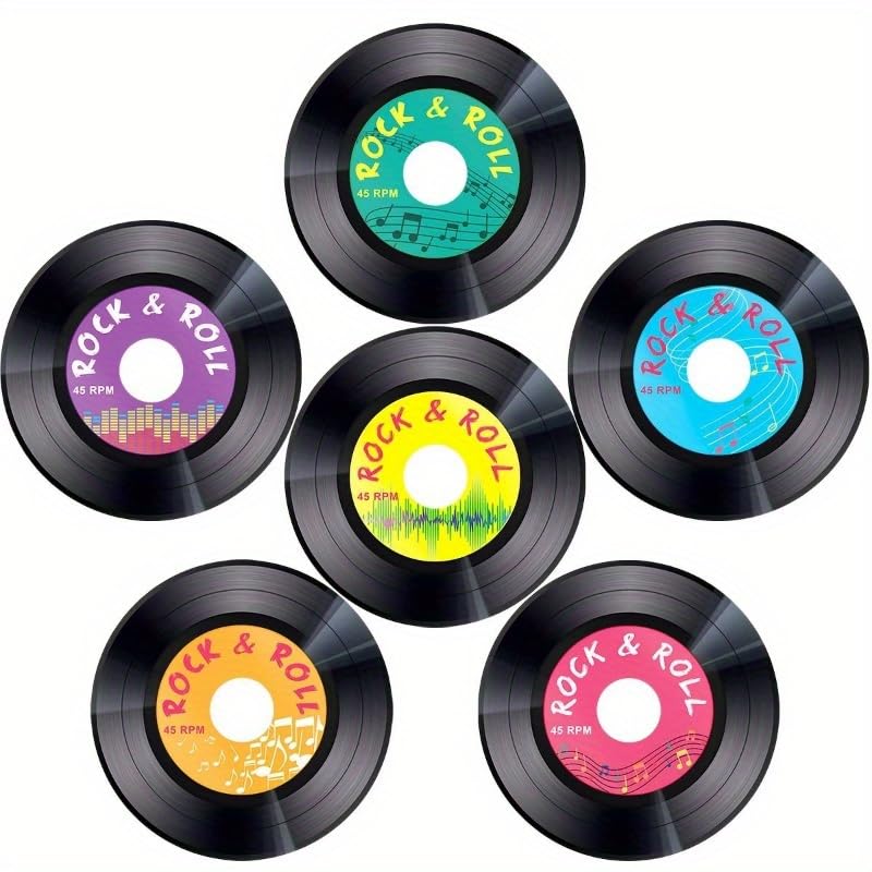 Image of Retro Vinyl Record Design Wooden Coaster Colorful Heat-Resistant Drink Suitable Cafes, Bars, and Homes Retro Style Kitchen Table Accessories Durable Wooden Decorative Items Choice Hotel