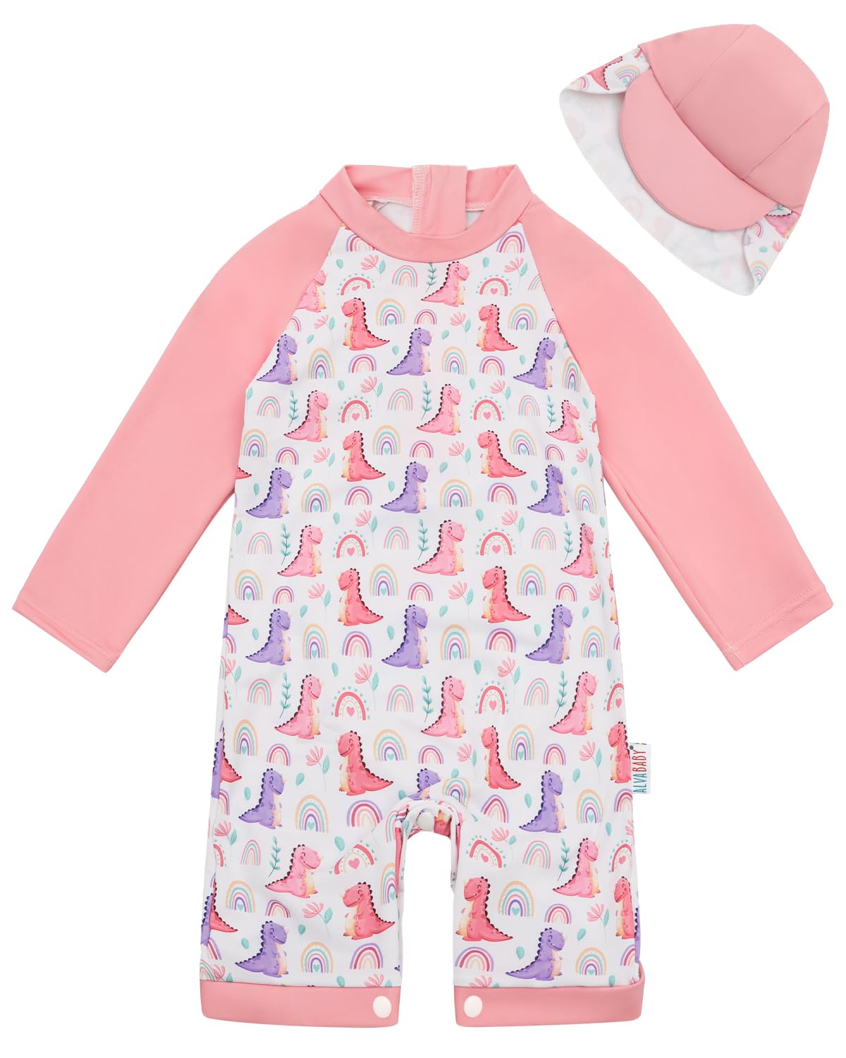 ALVA Baby Boys Girls One Piece Swimsuit with Snap Bottom Toddler Long Sleeve Rash Guard Suit with Sun Hat UPF 50+