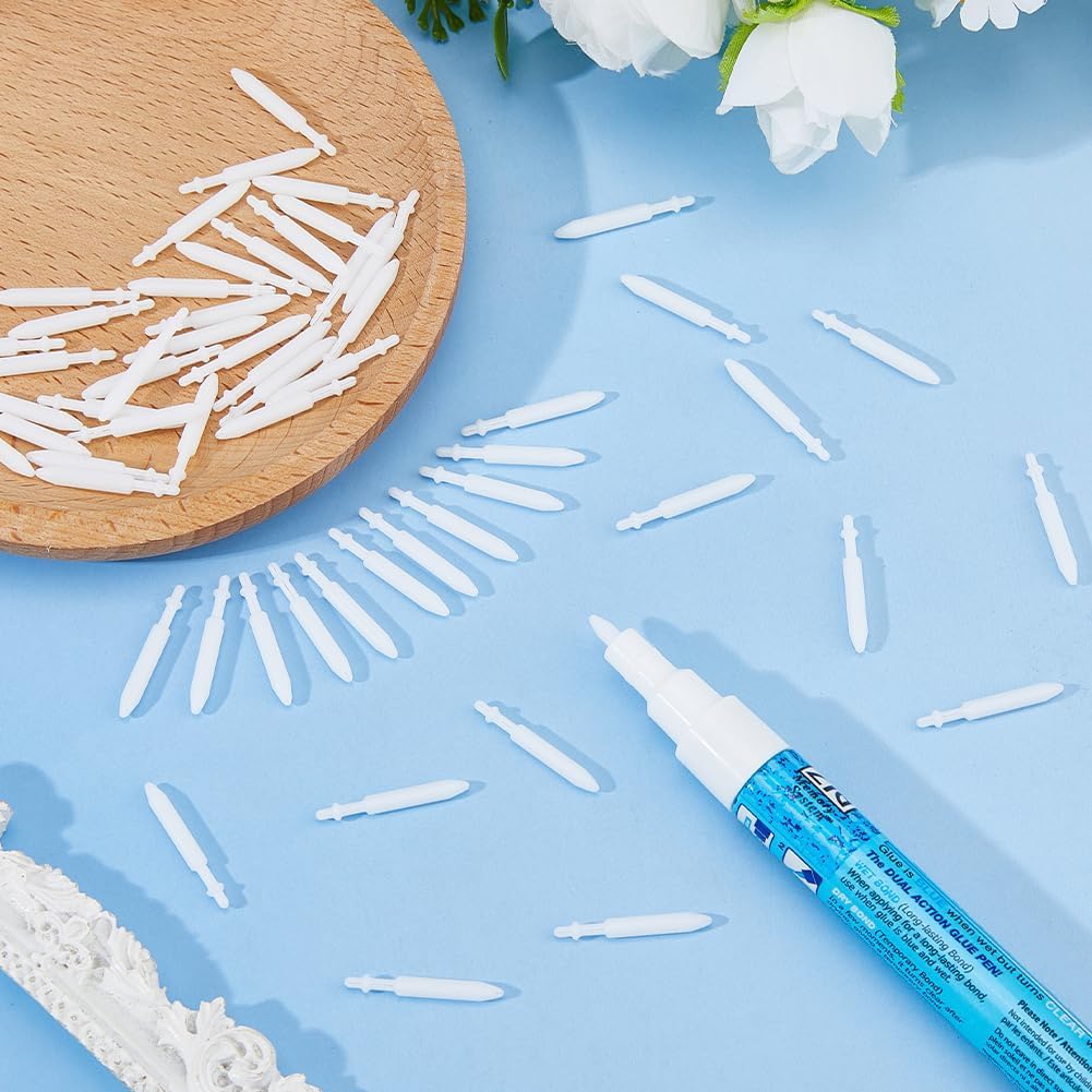 DICOSMETIC 60Pcs Nylon Acrylic Paint Pen Replacement Nibs 24x3mm Paint Nibs 0.7Mm Fine Tip White Paints Marker Brush Tip Replacement for Drawing and Painting Art Craft Supplies