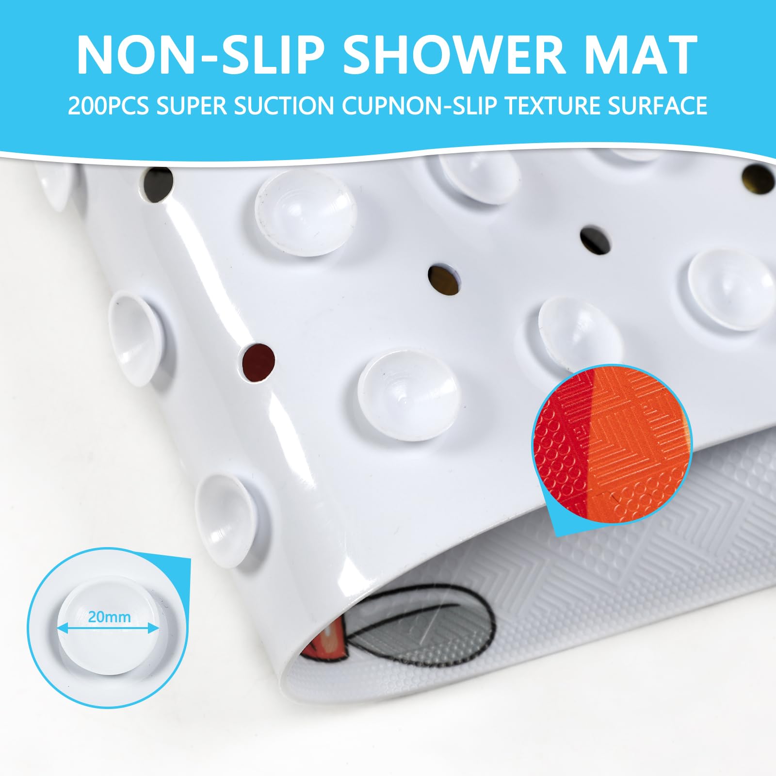 Capslpad Bathtub Mat Non Slip Anti Mould 40x100 cm Cartoon Submarine Bath Mats Extra Large Soft Bath Seat Mat with Suction Cups & Drain Holes Machine Washable Sea Animals Bath Mat - Image 3