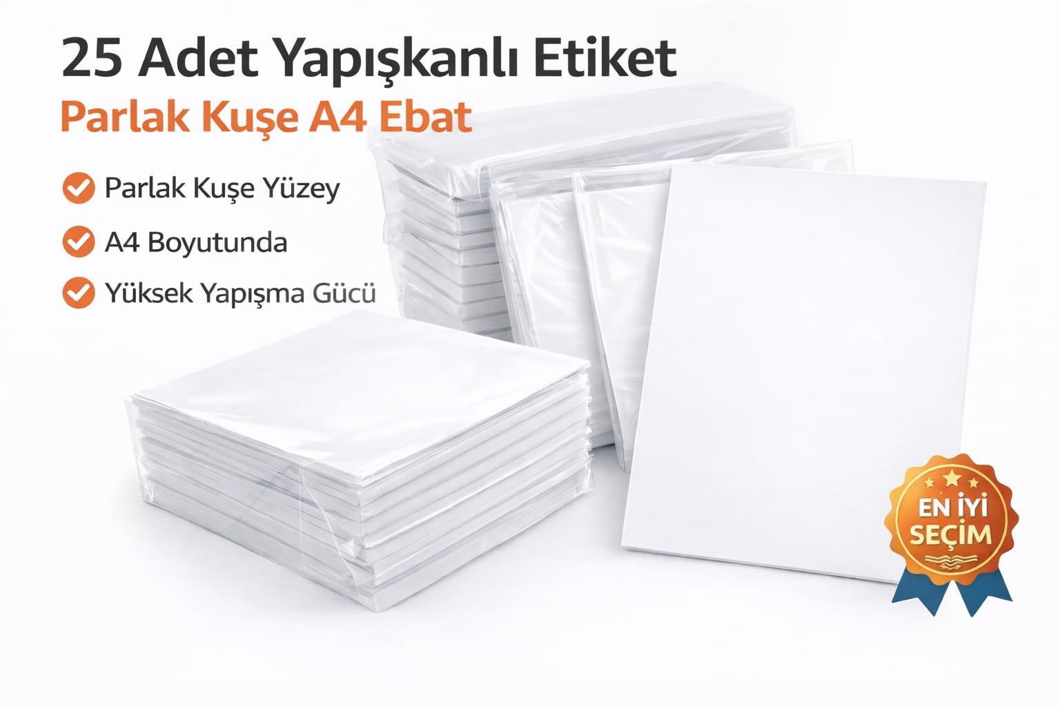 Adcoat 25 Adet Yapışkanlı Etiket Parlak Kuşe A4 Ebat