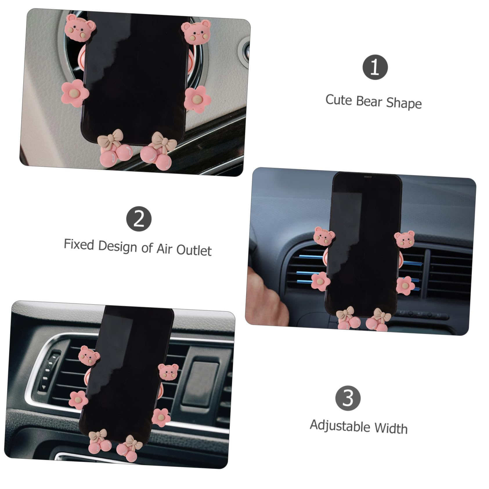 HOMSFOU 4pezzi Supporto Telefonico Per Auto Con Orsetto Cartoon Supporto Per Smartphone Facile Da Installare e Rimuovere Clip Per Bocchette Aria Design Elegante e Funzionale Per Tutti