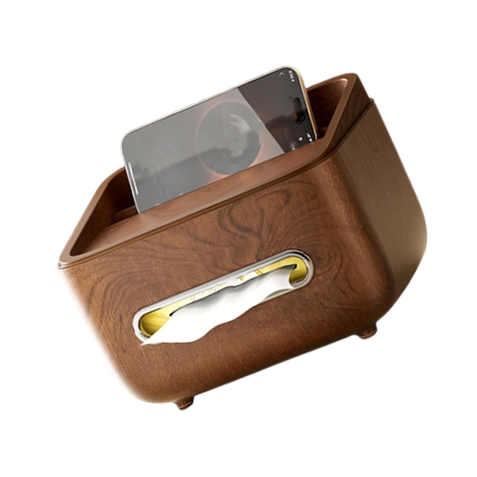 TQUXNGA Wooden Tissue Box Organiser with Phone Stand Multi Purpose Paper Storage Container for Countertop or Nightstand Desk Planner with Phone Stand