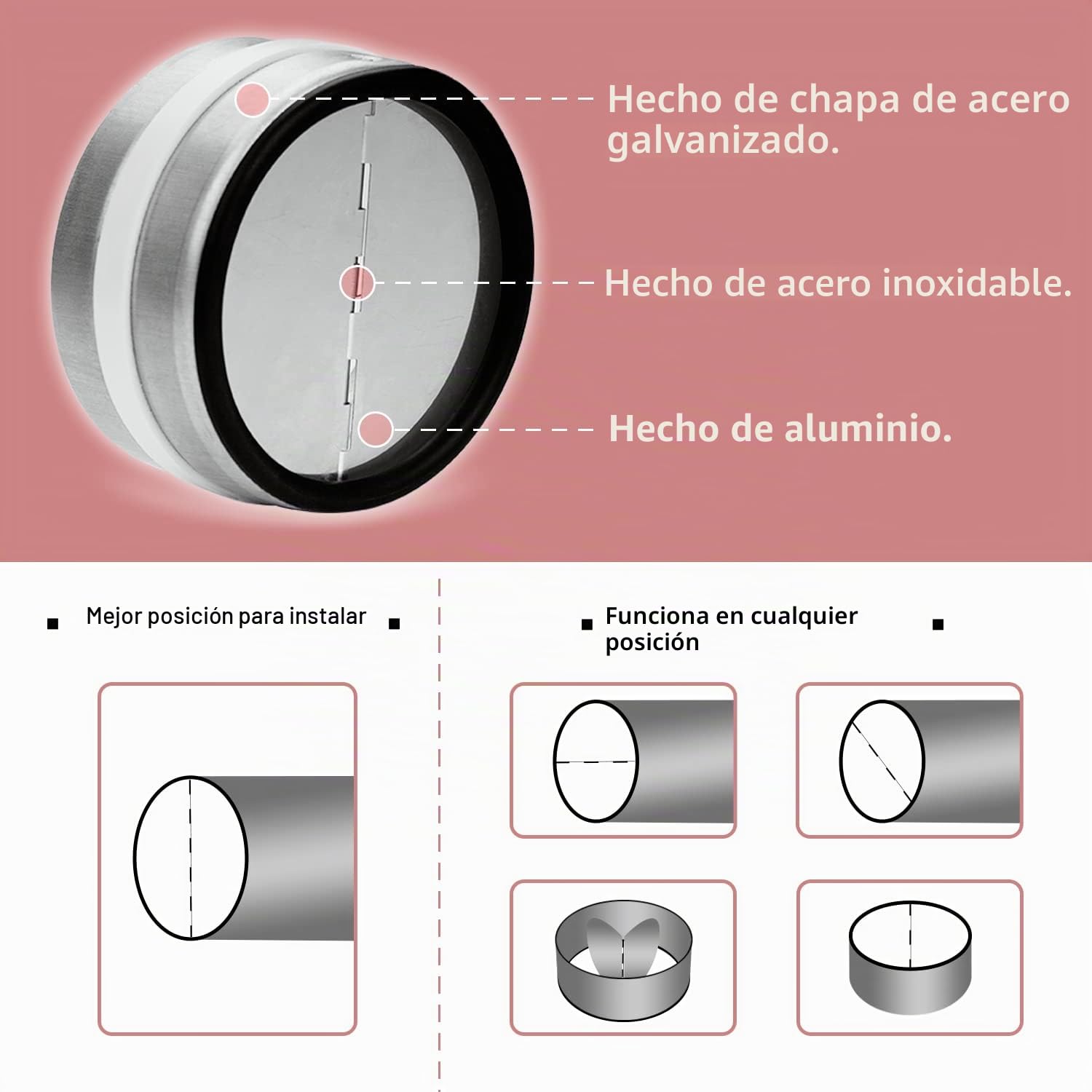 WeCooper - Válvula antirretorno para campana extractora, DN150 mm, acero galvanizado, con solapas de aluminio de goma sellada