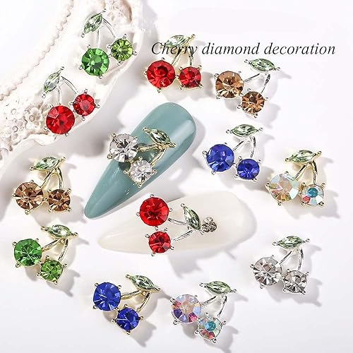 Miniatura 3 de 36 piezas de diamantes de imitación de uñas brillantes de cerezo, 3D dorado y plateado, dijes de uñas de cereza, bonitos dijes de uñas para mujeres
