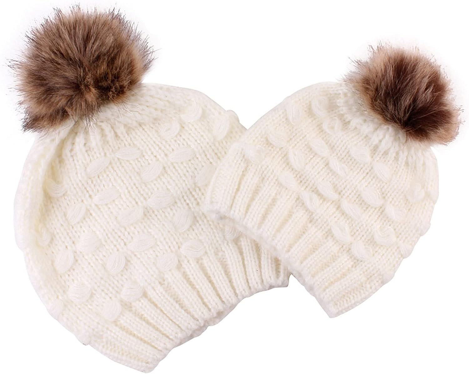 2PCS Mother Kids Hat, Autumn Winter Beanie Kids Cap, Family Beanie Knit Cap Couple Hats (Color : White, Size : 400g)