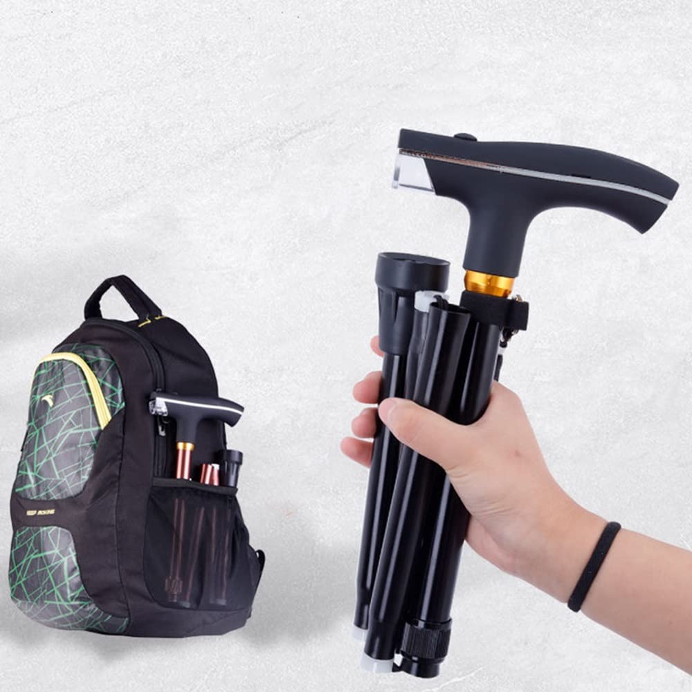 Bastones para Adultos Hombres Mujeres Personas Mayores, con Luces LED, Bastones Plegables, Ligeros, Ajustables, Independientes, Equilibrados, Estables (Color: Negro, Tamaño: Cuatro Patas)