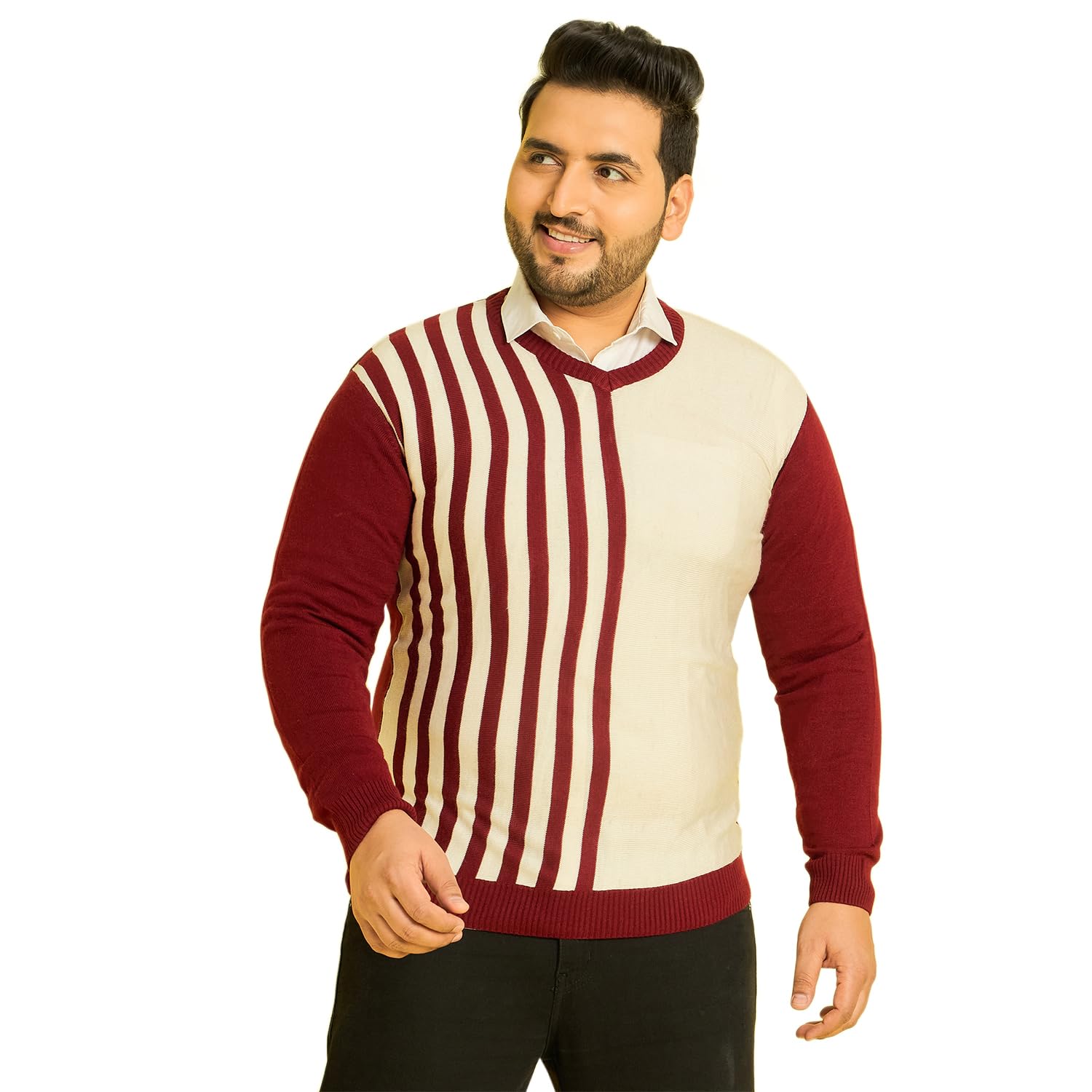 Men Plus Size Colourblocked Maroon Sweater(Apace,Maroon,7XL)-image-22