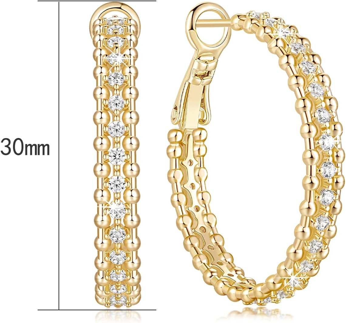 14K Gold Hoop Earrings for Women Gold Hoop Earrings Cubic Zirconia Elegant 14K Hoops Womens Earring 25/30mm