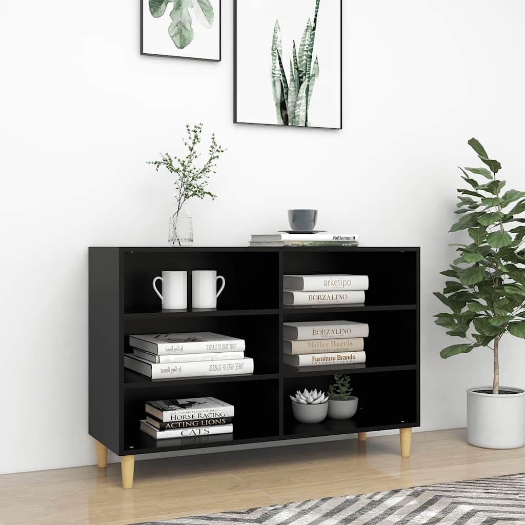 Buffet noir gain de place en bois d'ingénierie pour tout ranger
