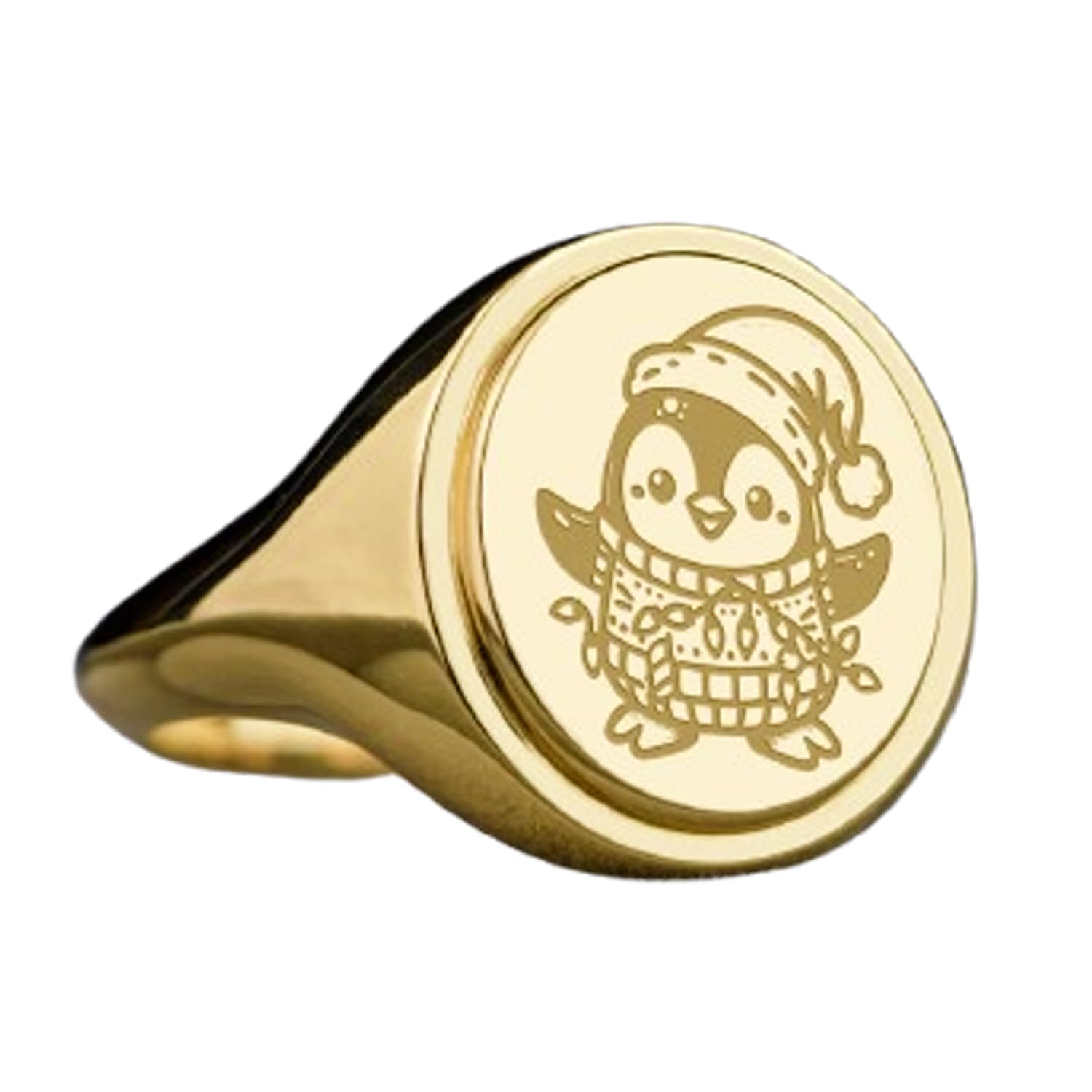 Bague chevalière en argent 925 et or avec pingouin de Noël - 5