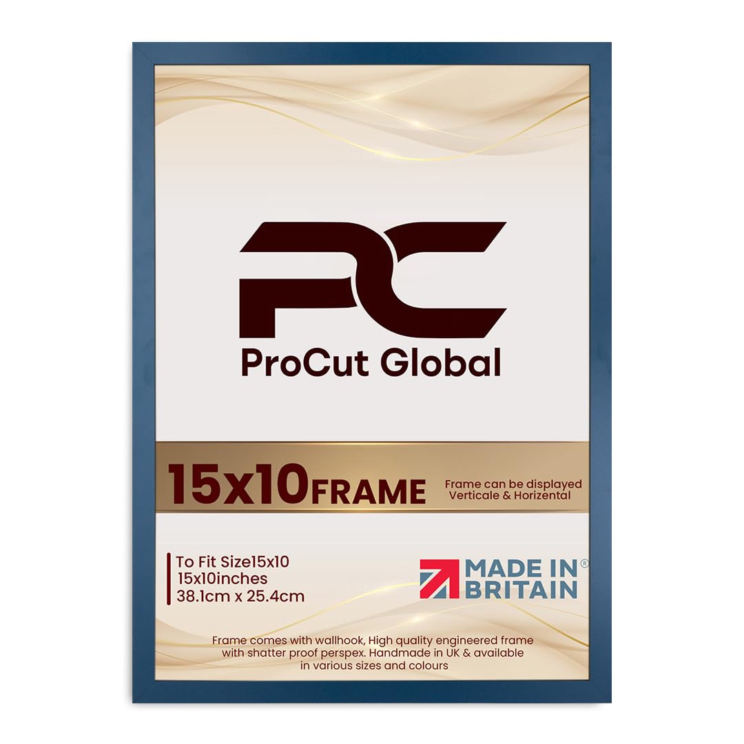Procut Global 15X10 Navy Blue Picture Frames - Modern Wooden Photo Frame with Shatterproof Perspex for Wall or Tabletop - Perfect for Posters, Certificates, Prints - Sizes & Colors Available