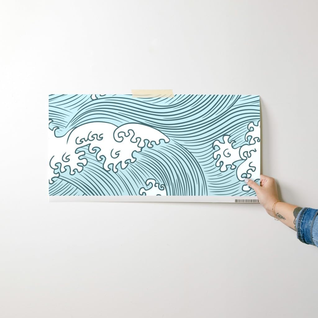 Removable Wallpaper Swatch - Japanese Waves Color Pine Mint Custom Pre-Pasted Wallpaper by Spoonflower